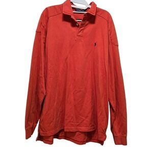 Polo‎ Ralph Lauren Mens XL Pony Orange Long Sleeve Rugby Shirt Quilted Patches